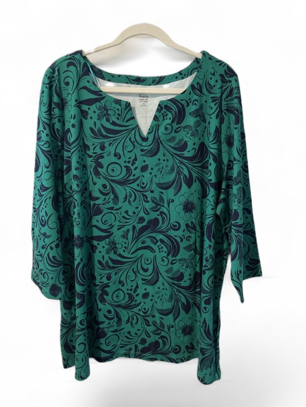 Kim Rogers Plus Size 3/4 Sleeve Split Neck Top 3XL 100% Cotton - Picture 3 of 6